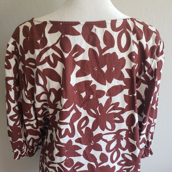 Mister Zimi Australia Top Blouse Viscose Linen Floral Cinnamon White Size US 12 - Picture 6 of 7